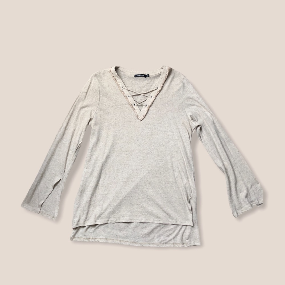 Long sleeve cream, cross neck shirt!